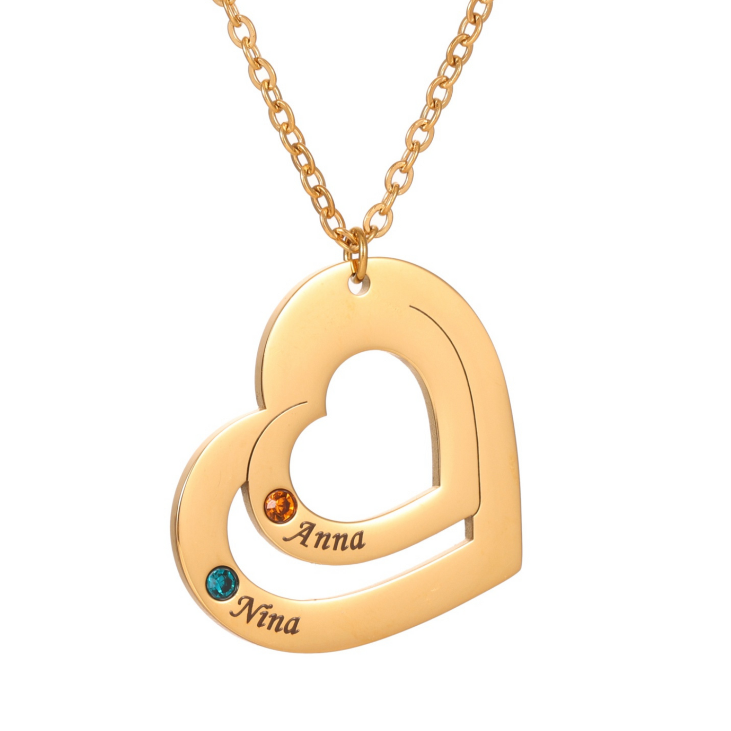 Collier Cœurs Enlacés Personnalisé avec Pierres de Naissance