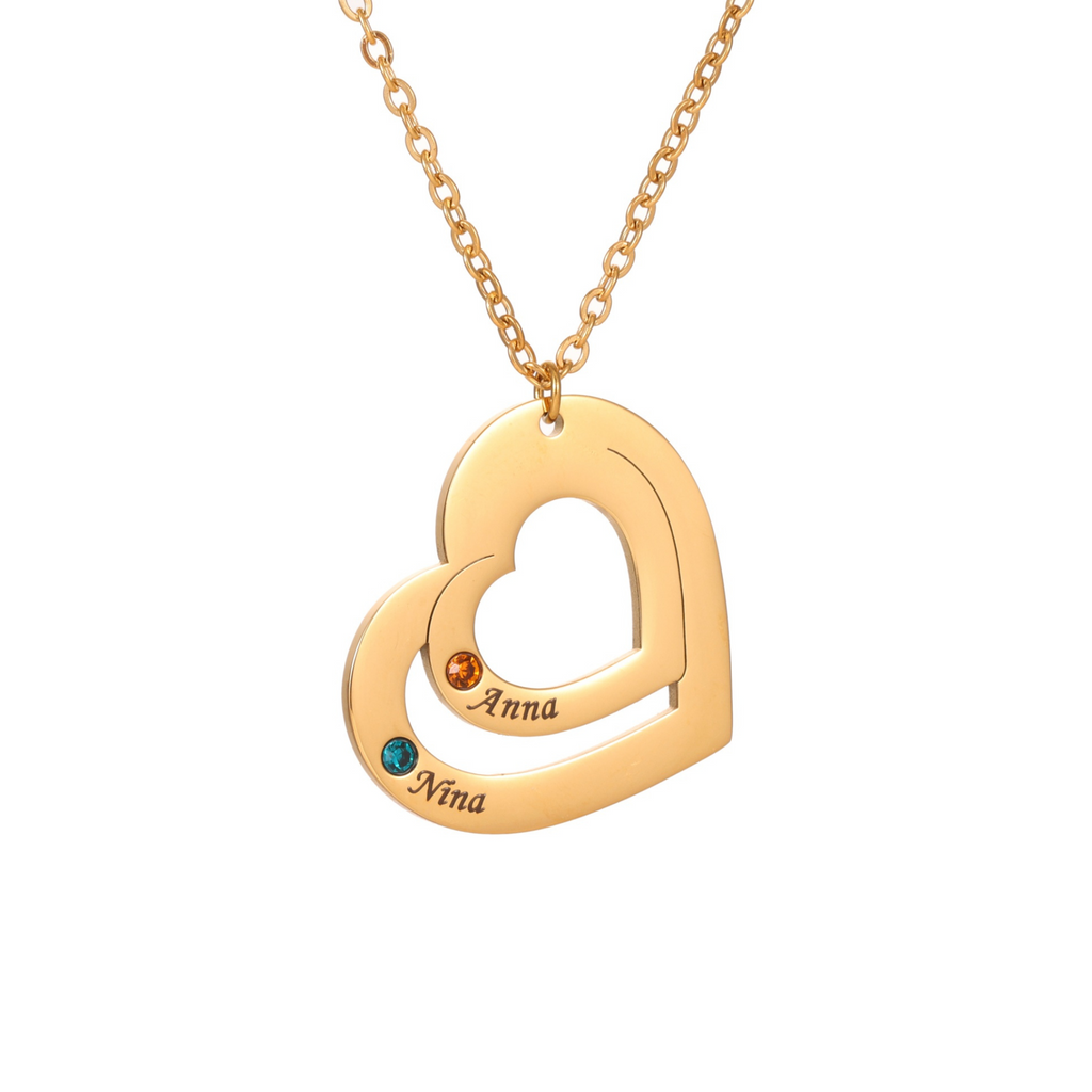 Collier Cœurs Enlacés Personnalisé avec Pierres de Naissance