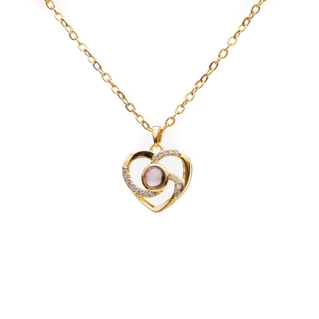 Pendentif Projection Photo Coeur Tri-Branche Strass