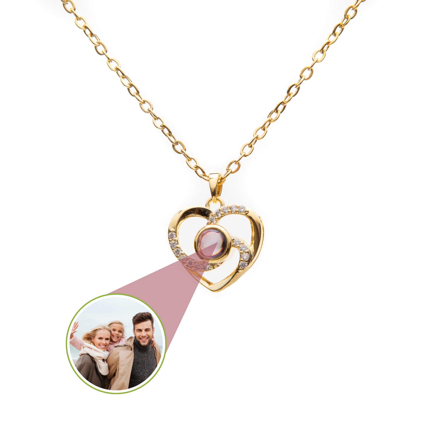 Pendentif Projection Photo Coeur Tri-Branche Strass