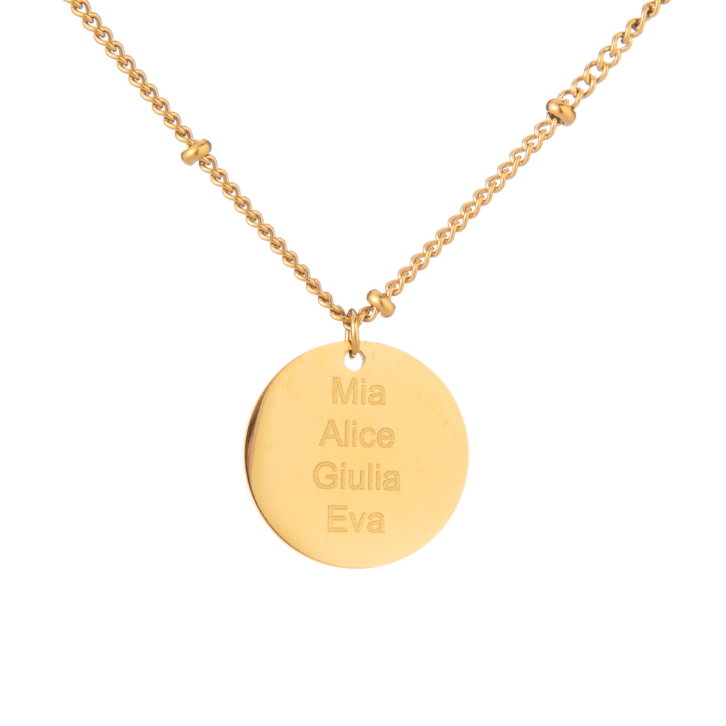Collier Médaille Gravée avec Chaîne Perlée