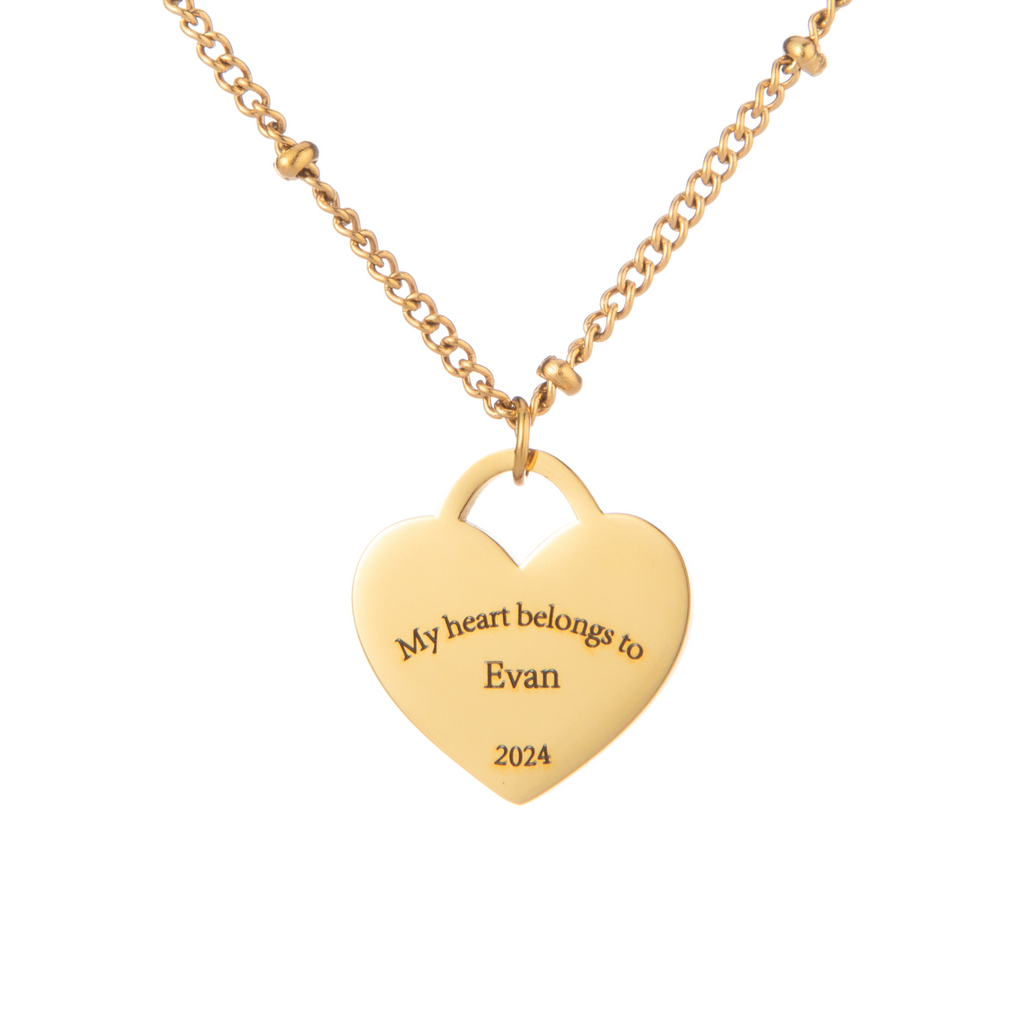 Collier Cœur Gravé avec Chaîne Perlée