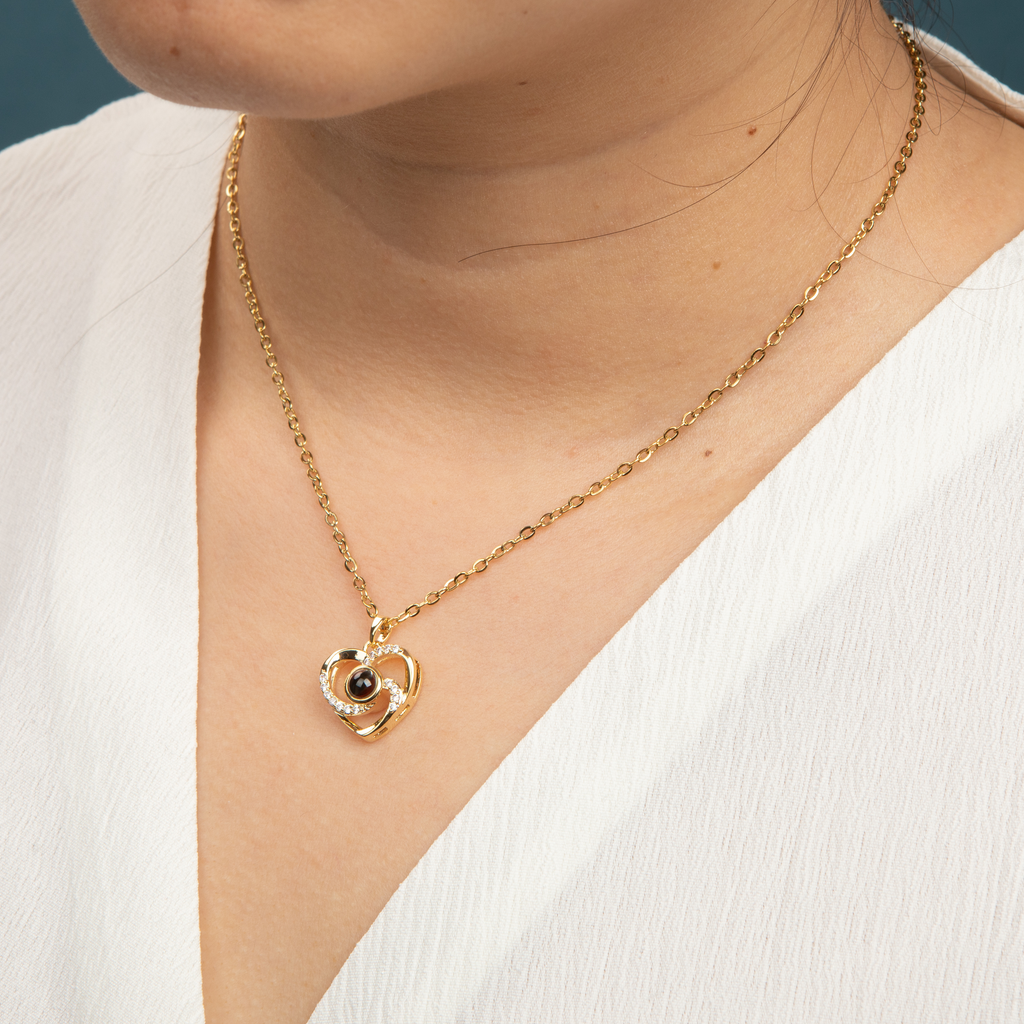 Pendentif Projection Photo Coeur Tri-Branche Strass