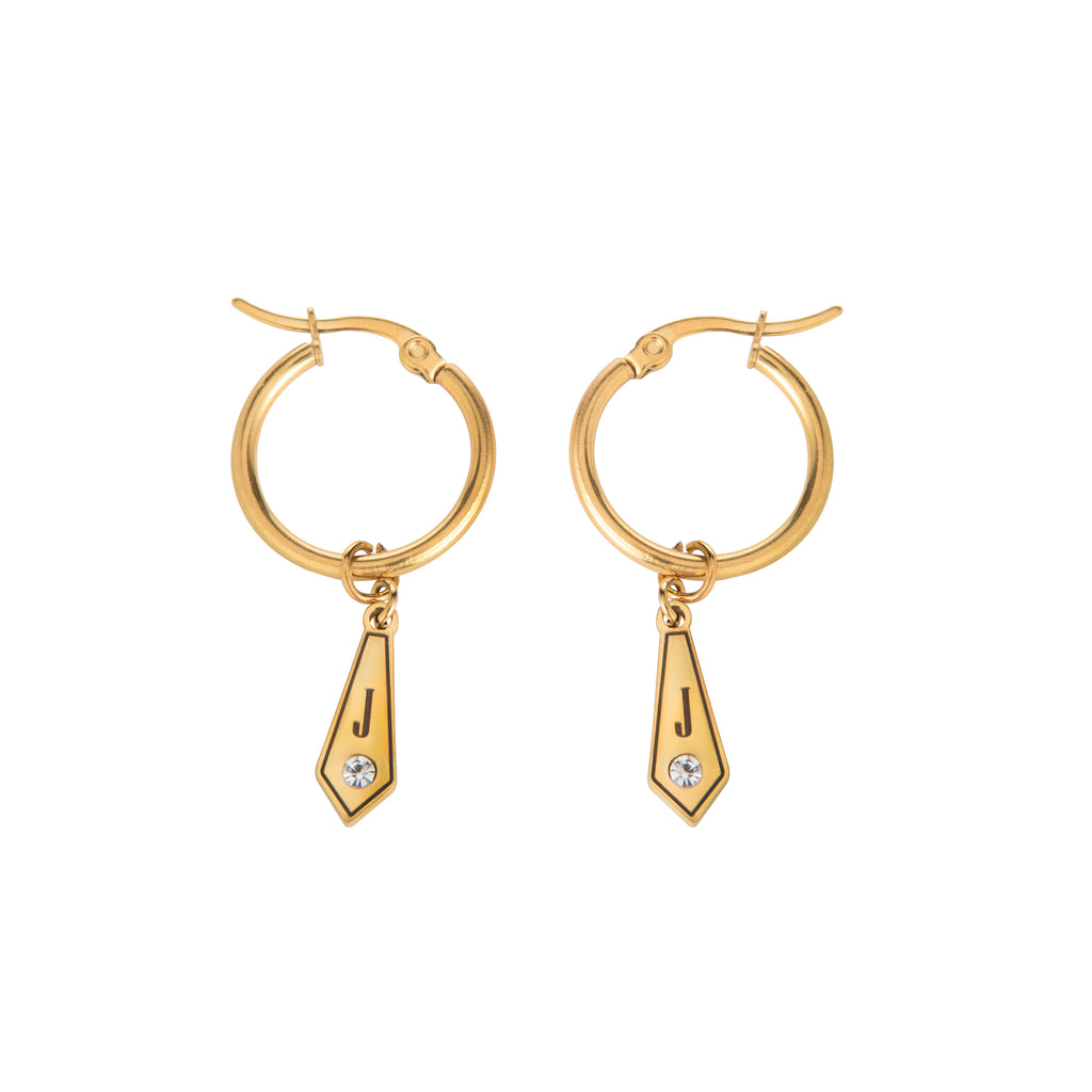 Boucles d’Oreilles Créoles Losange avec Initiale & Cristal