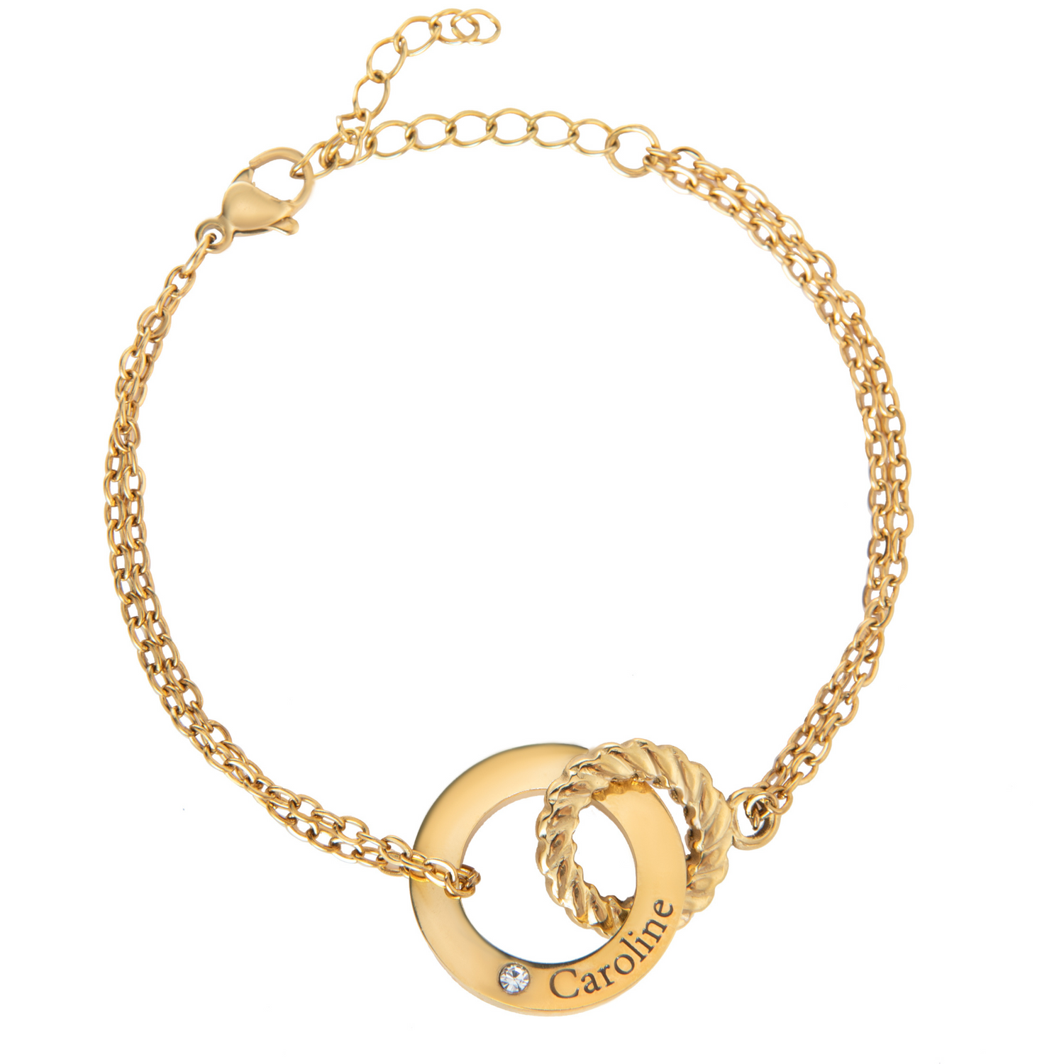 Bracelet Cercle Gravé avec Anneau Torsadé & Cristal