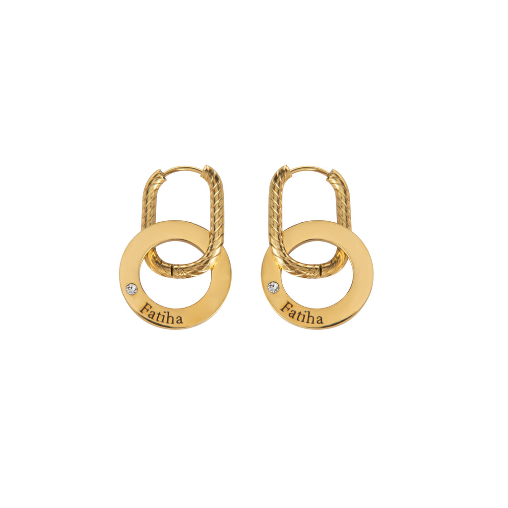 Boucles d’Oreilles Créoles Gravées avec Anneau Torsadé & Cristal