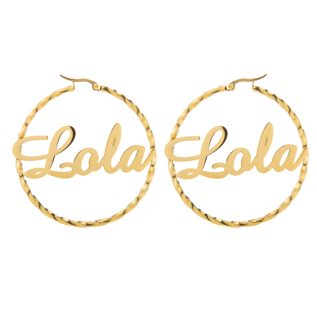 Boucles d’Oreilles Créoles Personnalisées avec Nom – Design Torsadé