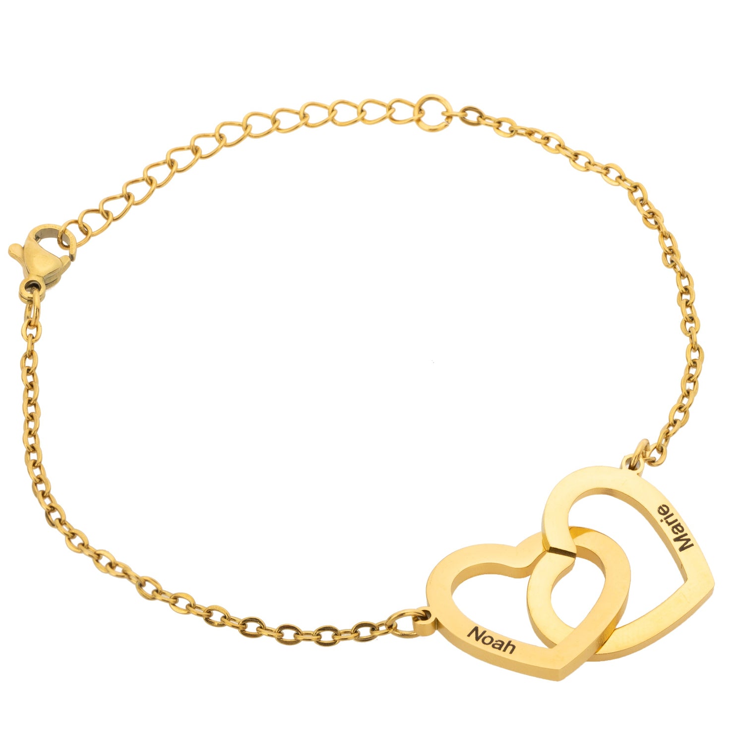 Bracelet Personnalisé à Deux Cœurs Entrelacés