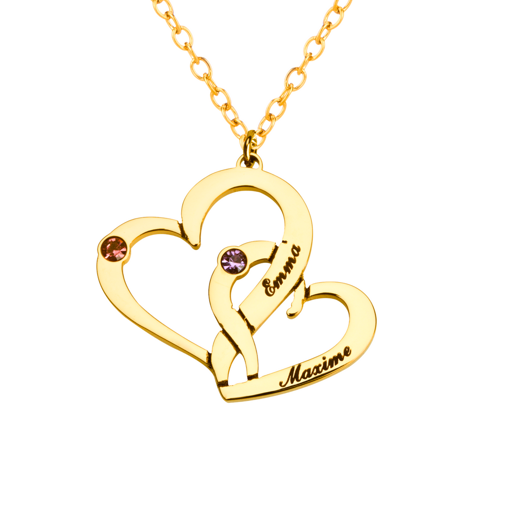 Collier Cœurs Entrelacés avec Prénoms et Pierres