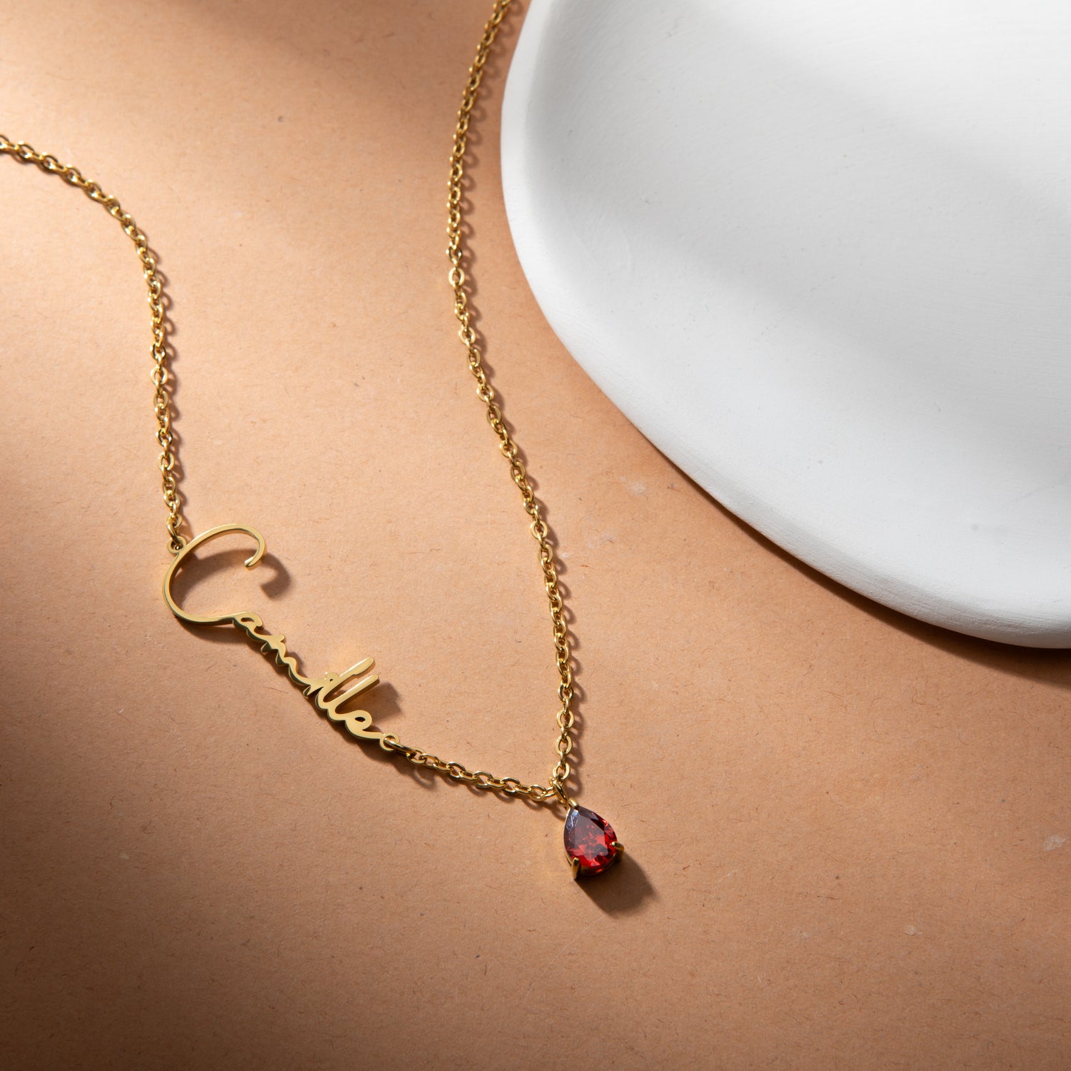 Collier Prénom Vertical Personnalisé avec Pierre de Naissance