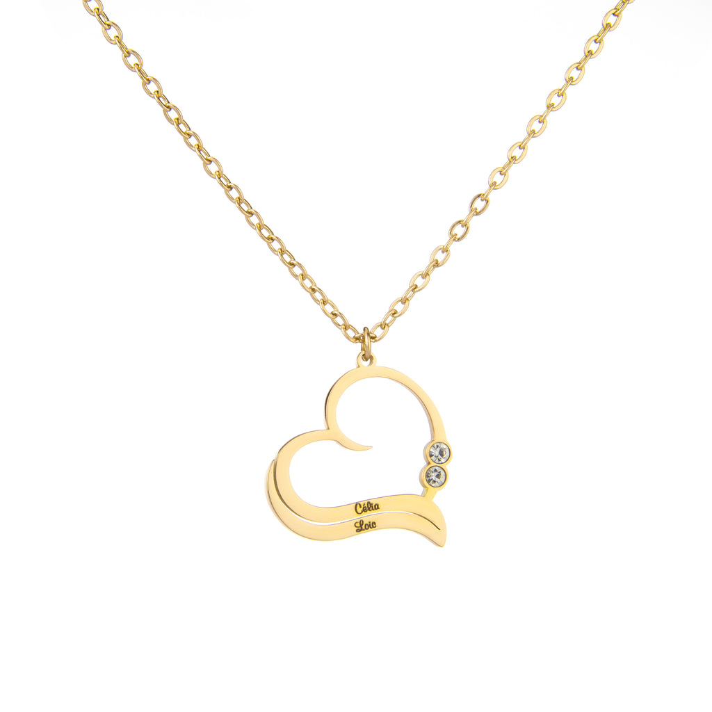 Collier Cœur Ouvert avec Prénoms Gravés et Cristaux Scintillants