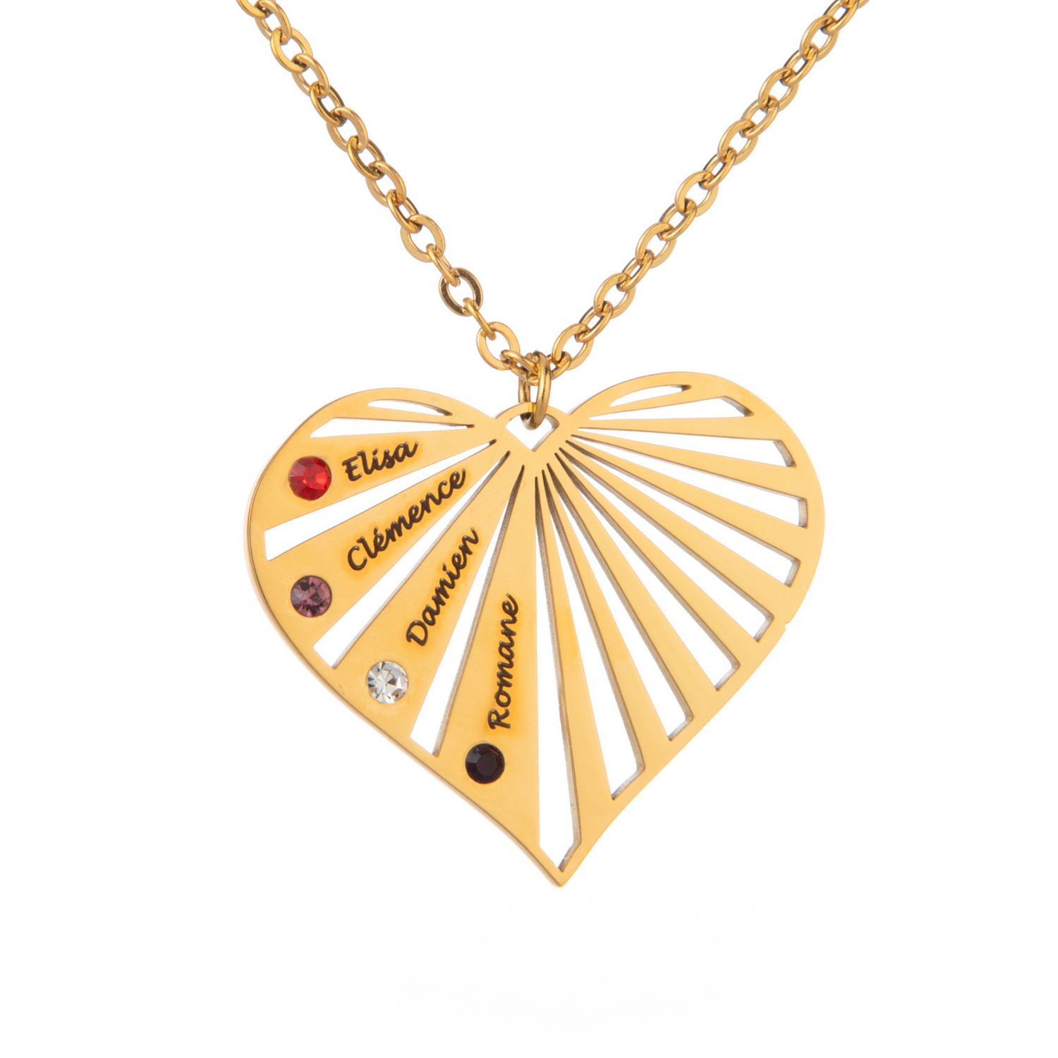 Collier Cœur Rayonnant – Prénoms & Pierres