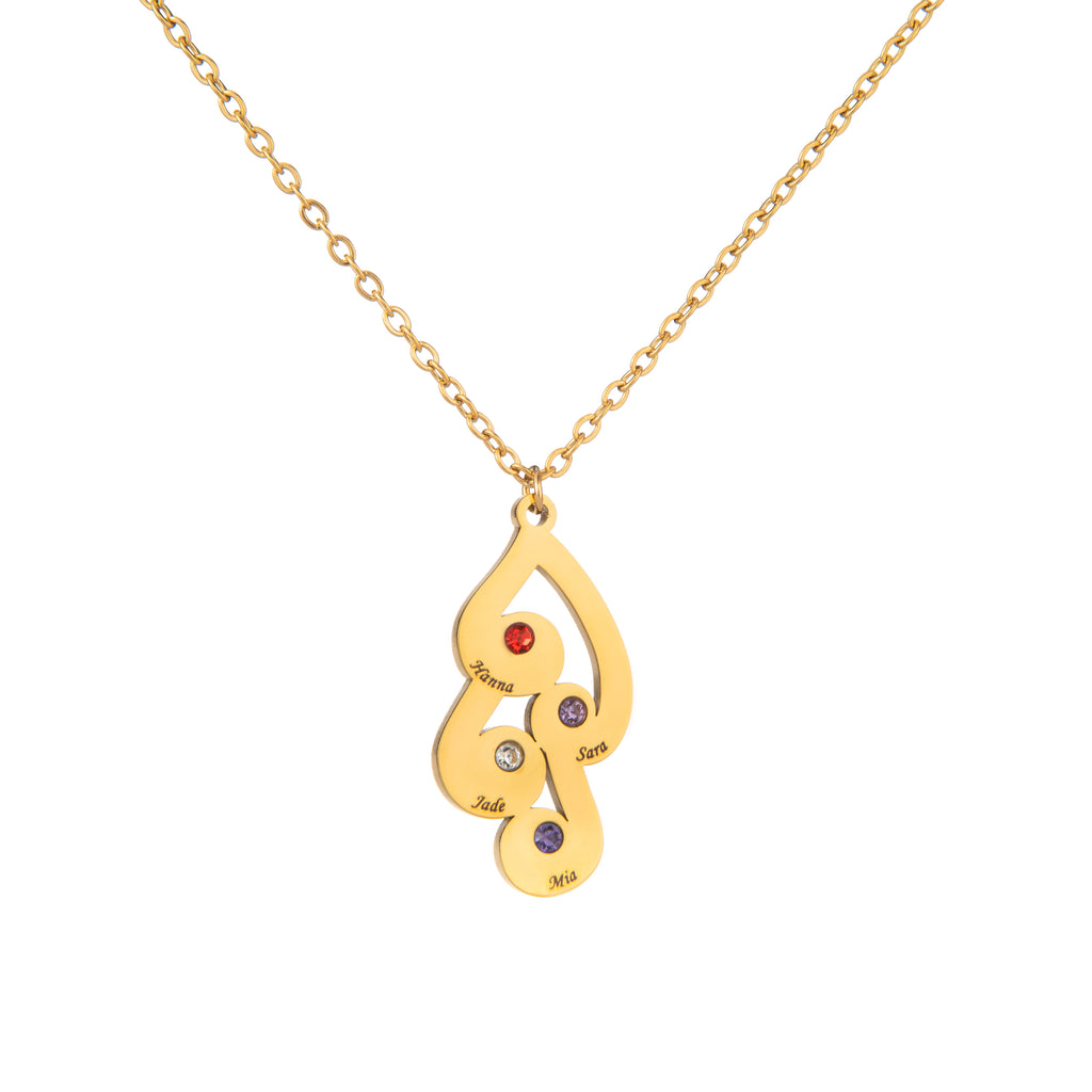 Collier Gouttes Entrelacées avec Prénoms et Pierres de Naissance