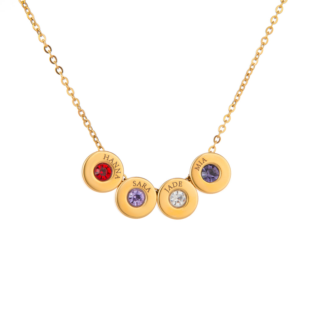 Collier Perles Gravées avec Prénoms & Pierres de Naissance