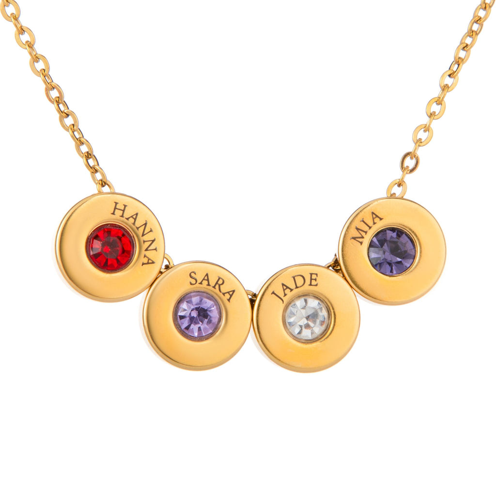 Collier Perles Gravées avec Prénoms & Pierres de Naissance