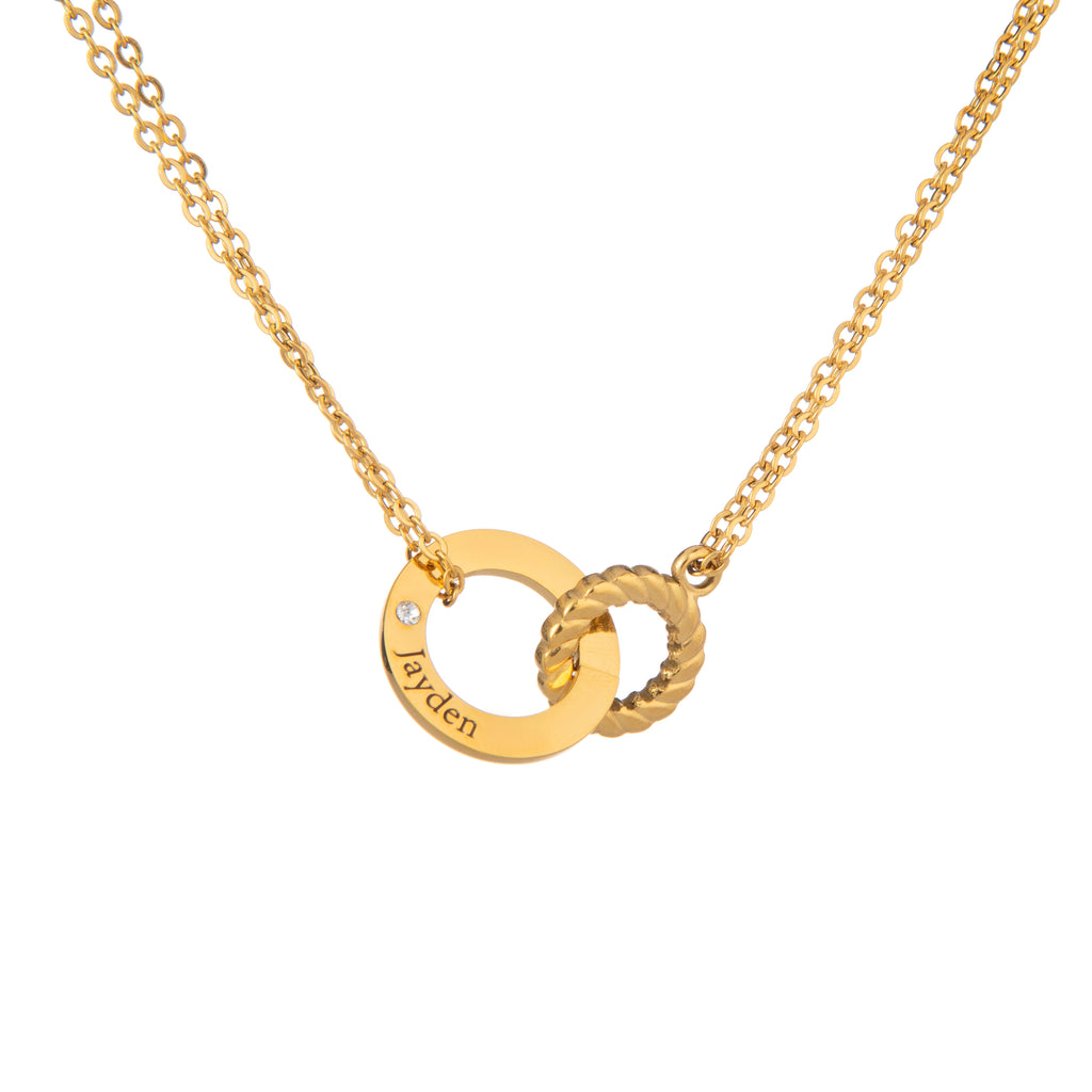 Collier Cercle Gravé avec Anneau Torsadé & Cristal
