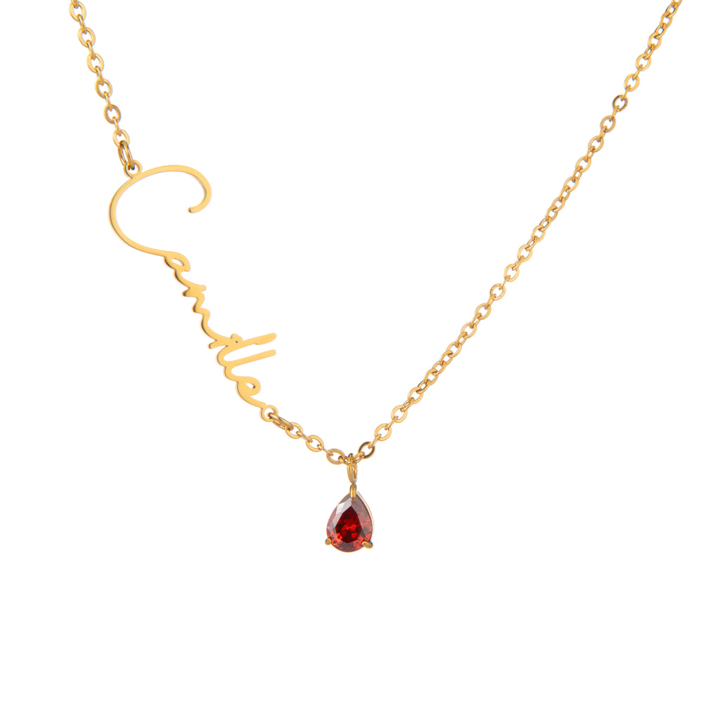 Collier Prénom Vertical Personnalisé avec Pierre de Naissance
