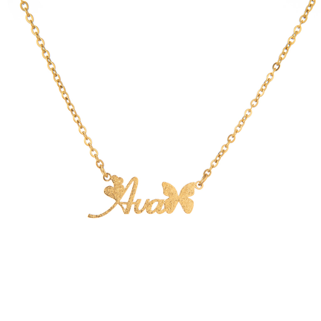 Collier Prénom Personnalisé avec Police Papillon & Effet Pailleté