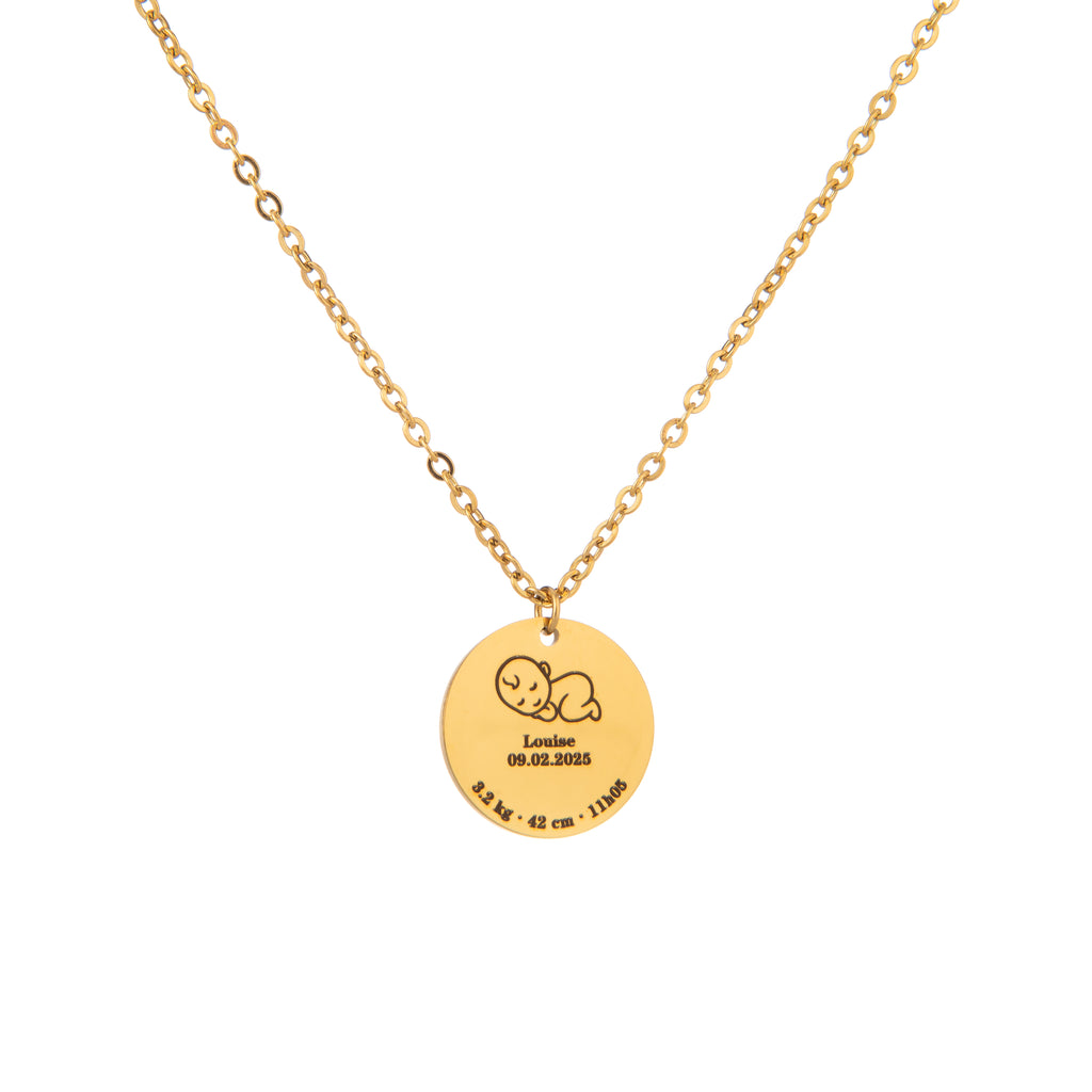 Collier Personnalisé avec Détails de Naissance – Gravure Bébé