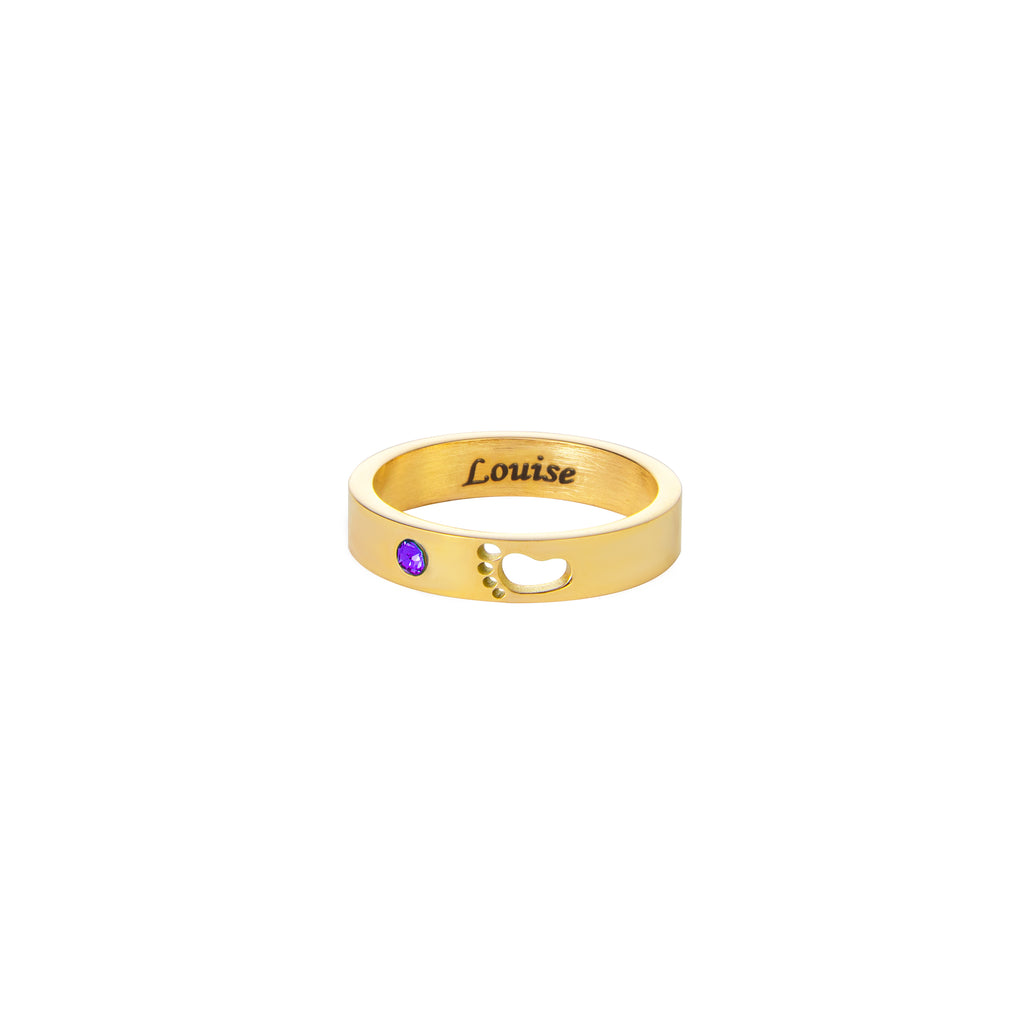 Bague Gravée avec Prénom, Empreinte de Pied & Pierre de Naissance