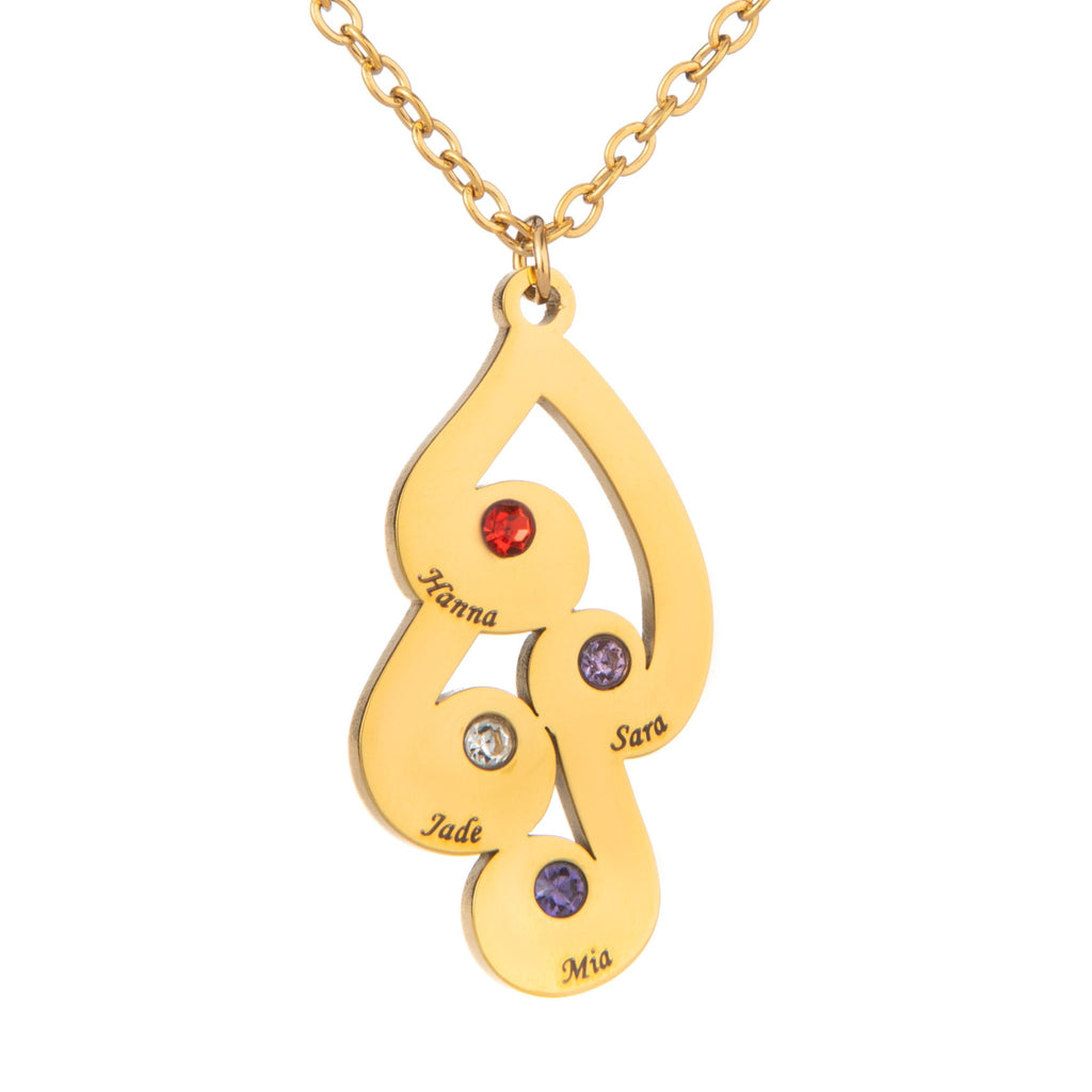Collier Gouttes Entrelacées avec Prénoms et Pierres de Naissance