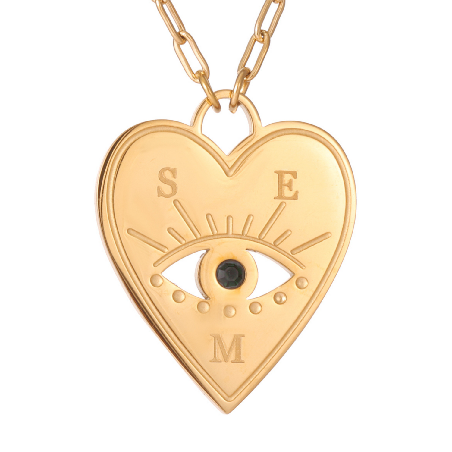 Collier Cœur Personnalisé avec Œil Porte-Bonheur et Pierre