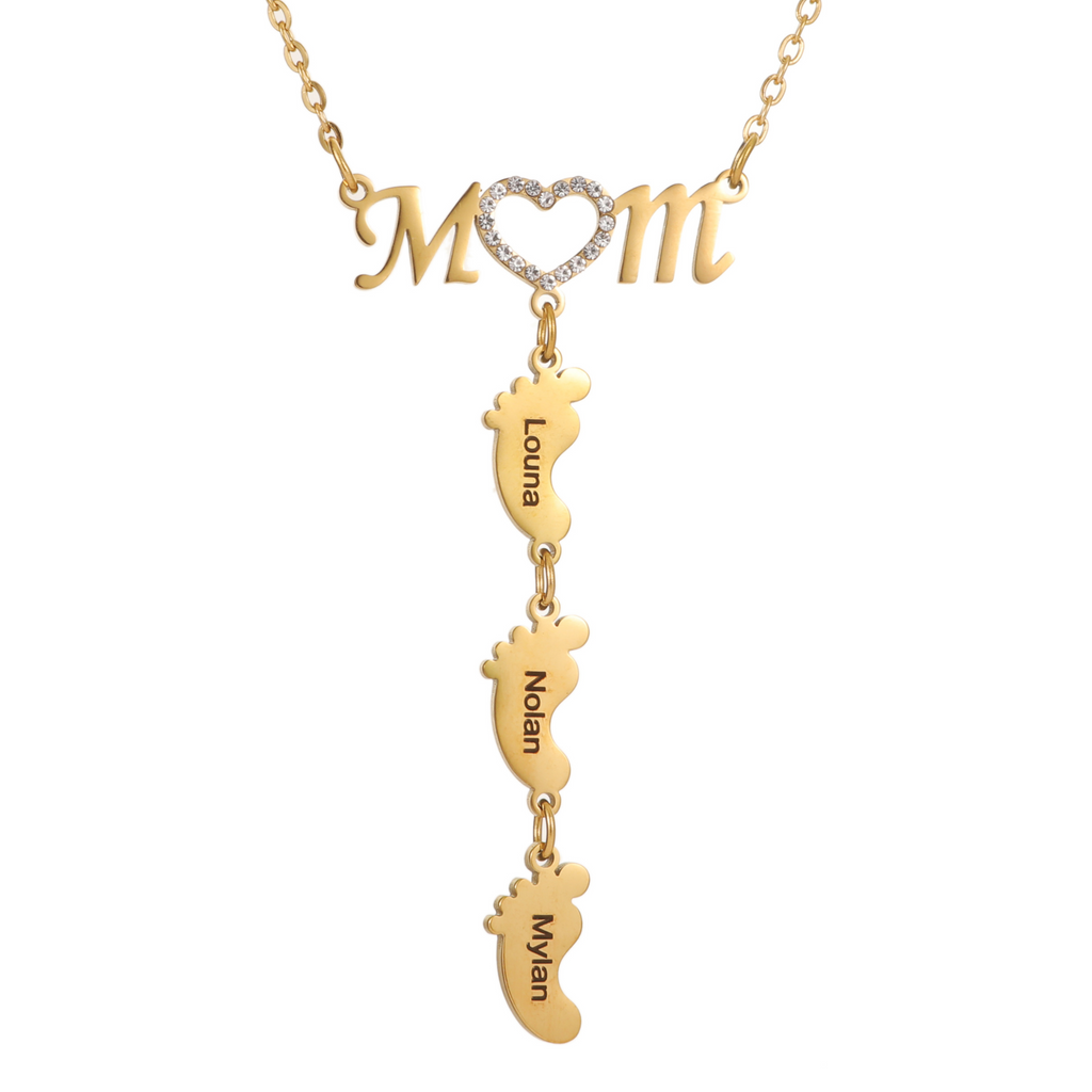 Collier Maman Pieds de Bébé – Prénoms Gravés