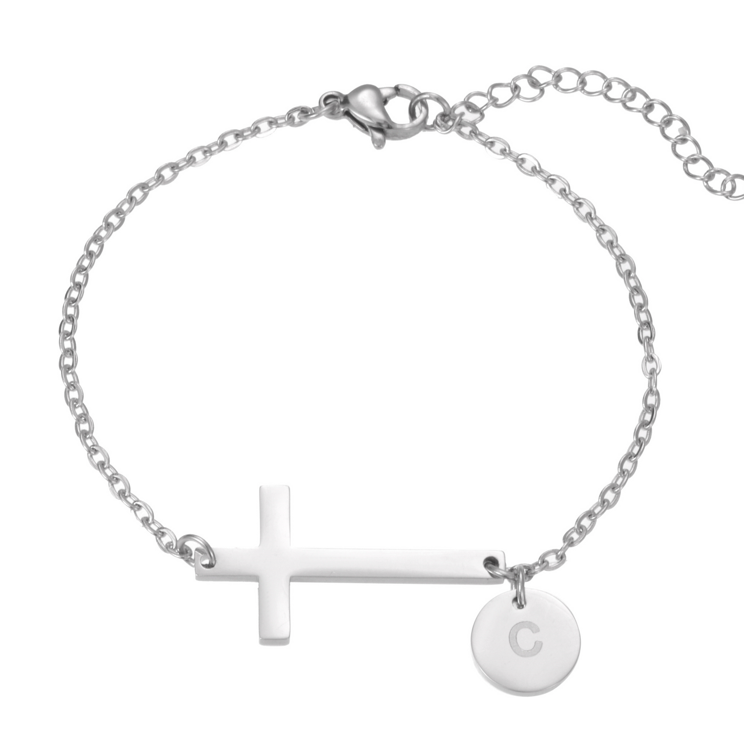 Bracelet Croix Personnalisée avec Initiale Gravée