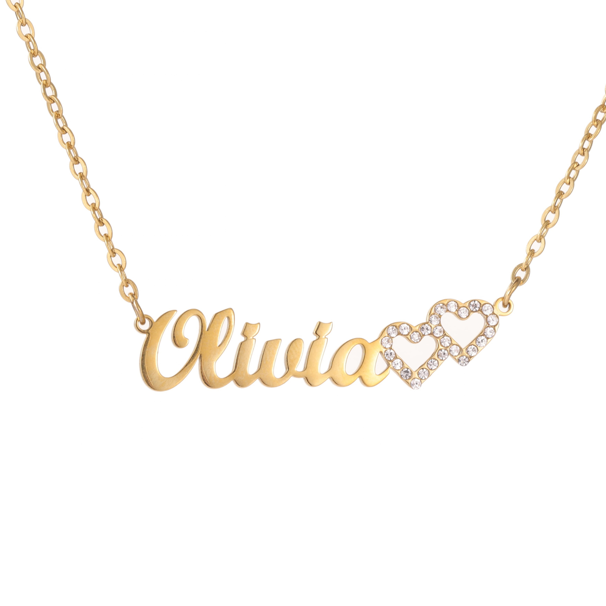 Collier Prénom Enfant Double Cœur