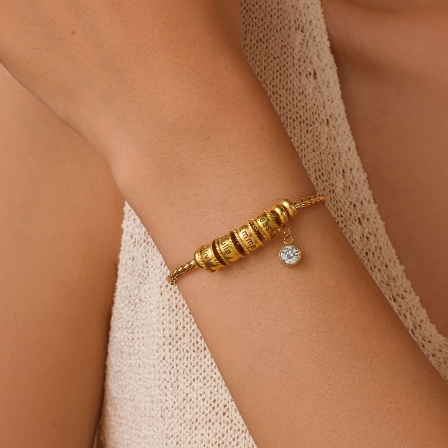 Bracelet Prénoms Charms Personnalisé Cœur & Cristal