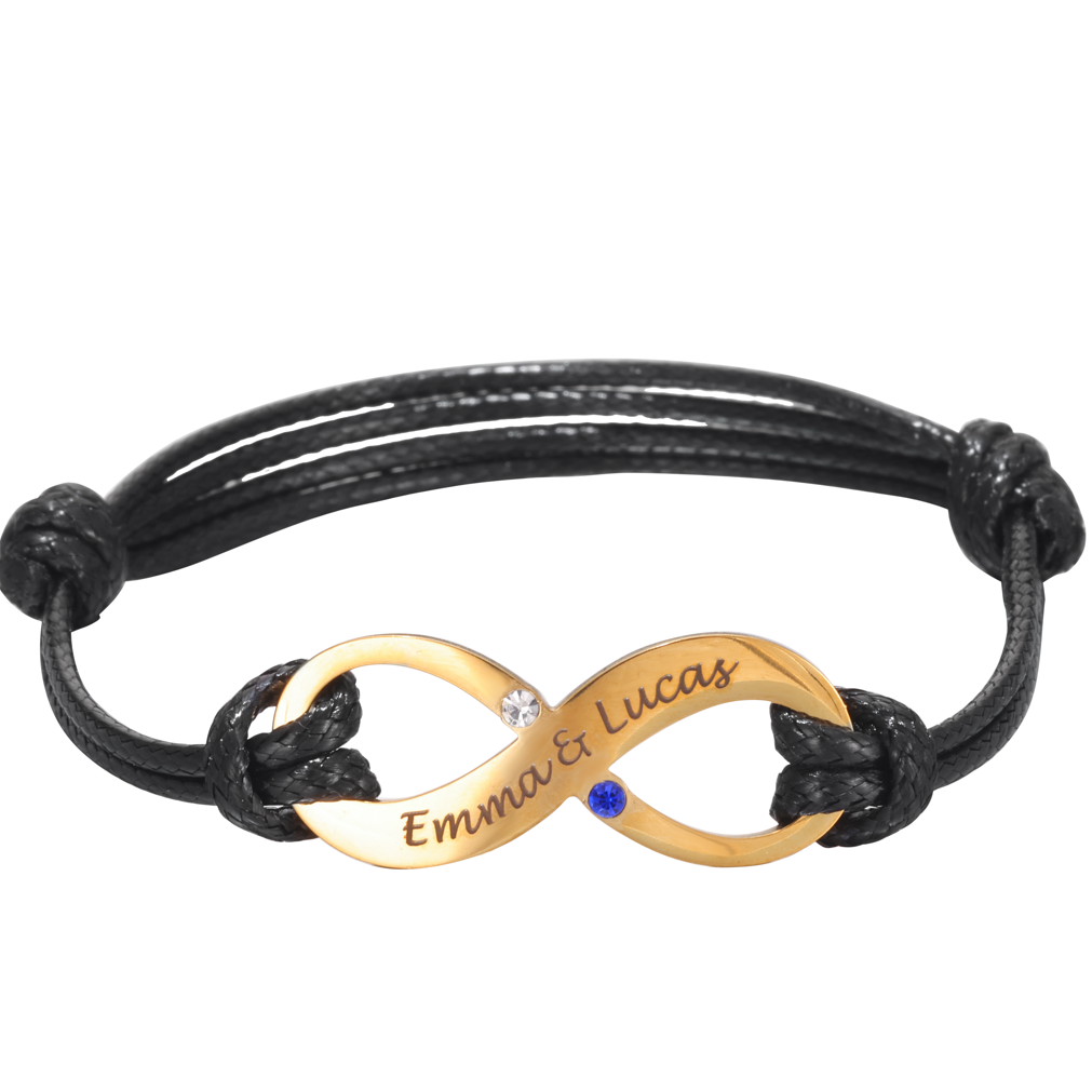 Bracelet Cordon Infini Personnalisé Prénoms & Pierres