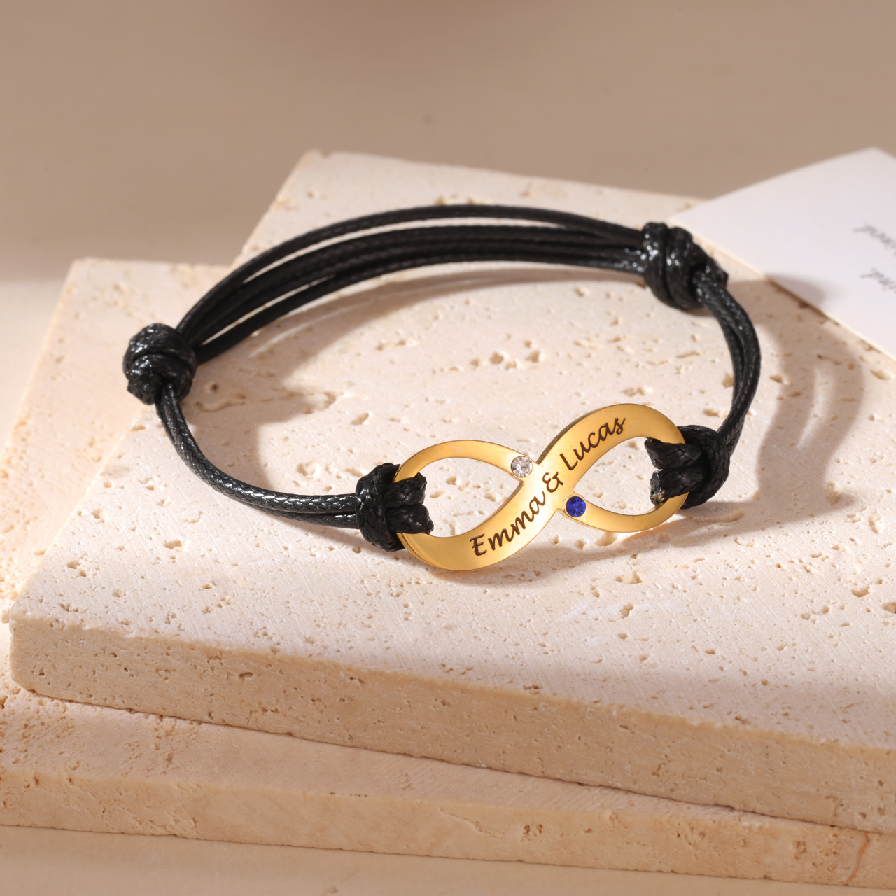 Bracelet Cordon Infini Personnalisé Prénoms & Pierres