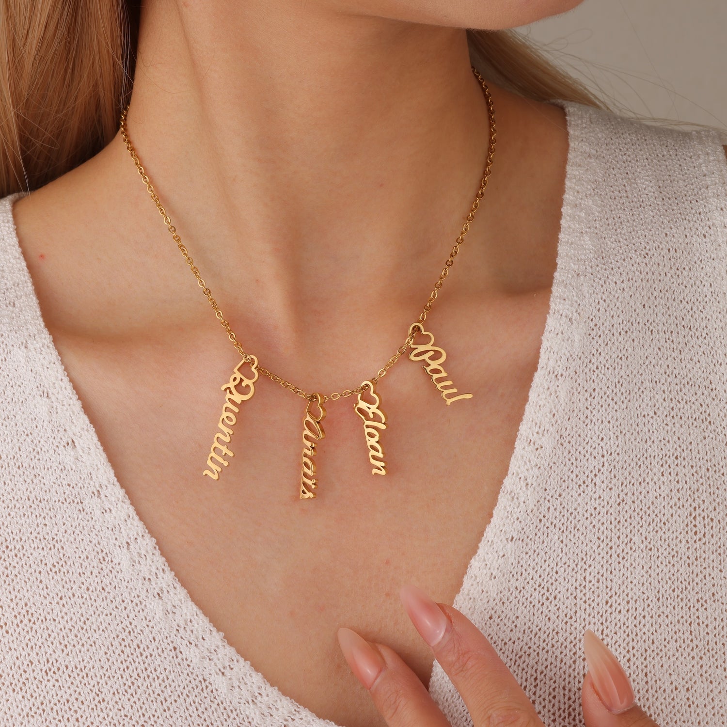 Collier Prénoms Multiples Pendants Charm Coeur