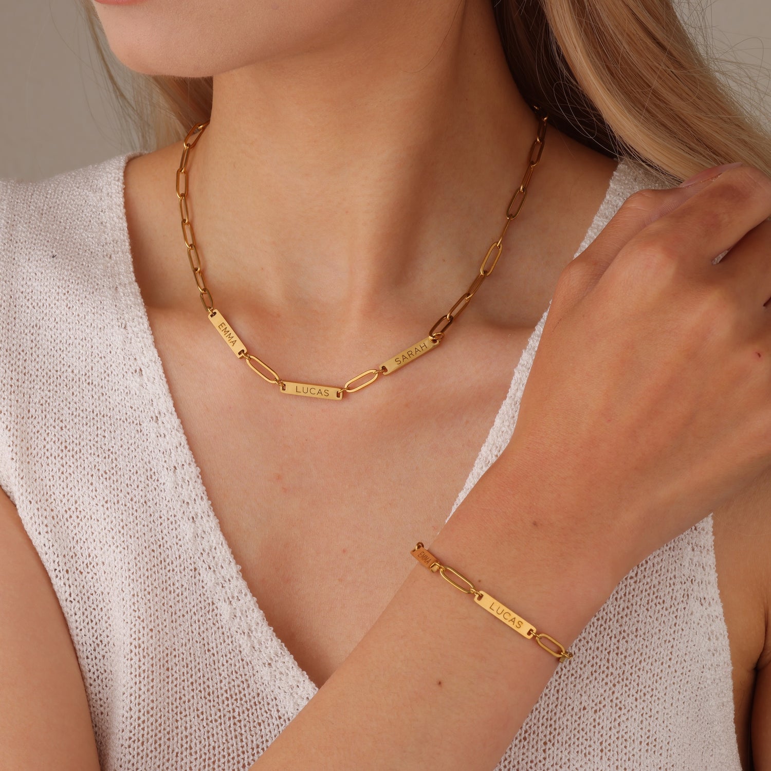 Collier Barre Personnalisée Prénoms Chaîne Maille