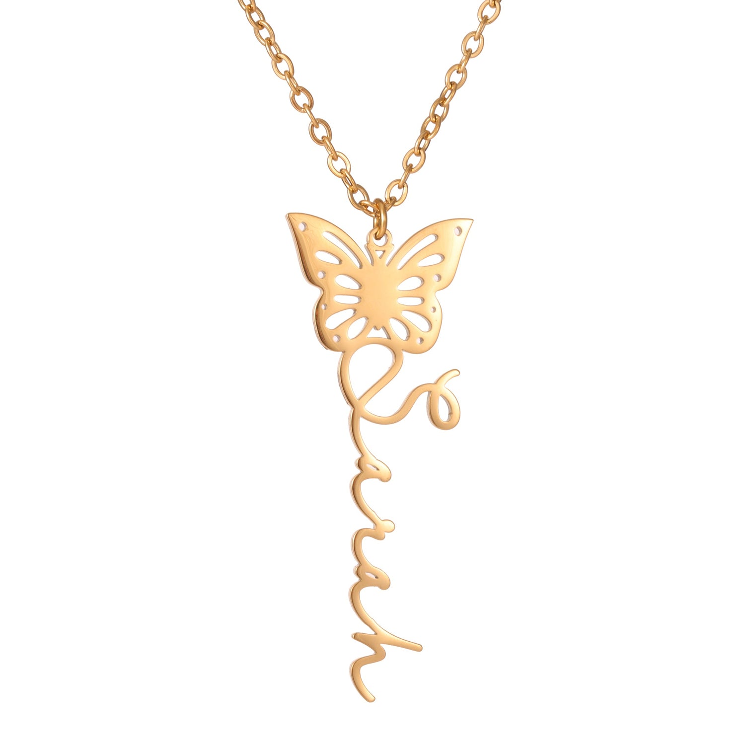 Collier Pendentif Papillon Personnalisé avec Prénom