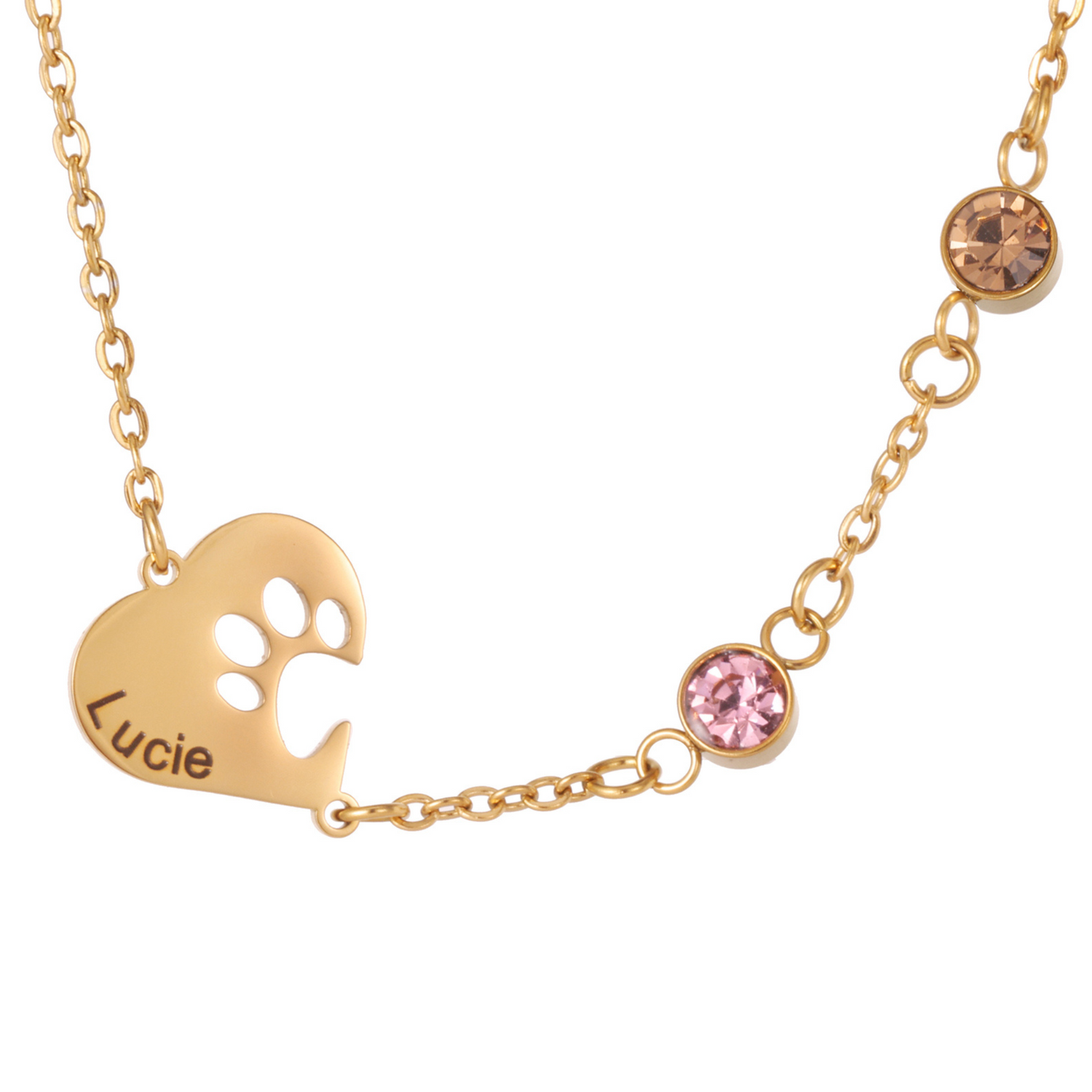 Collier Cœur avec Empreinte Gravée et Pierres de Naissance