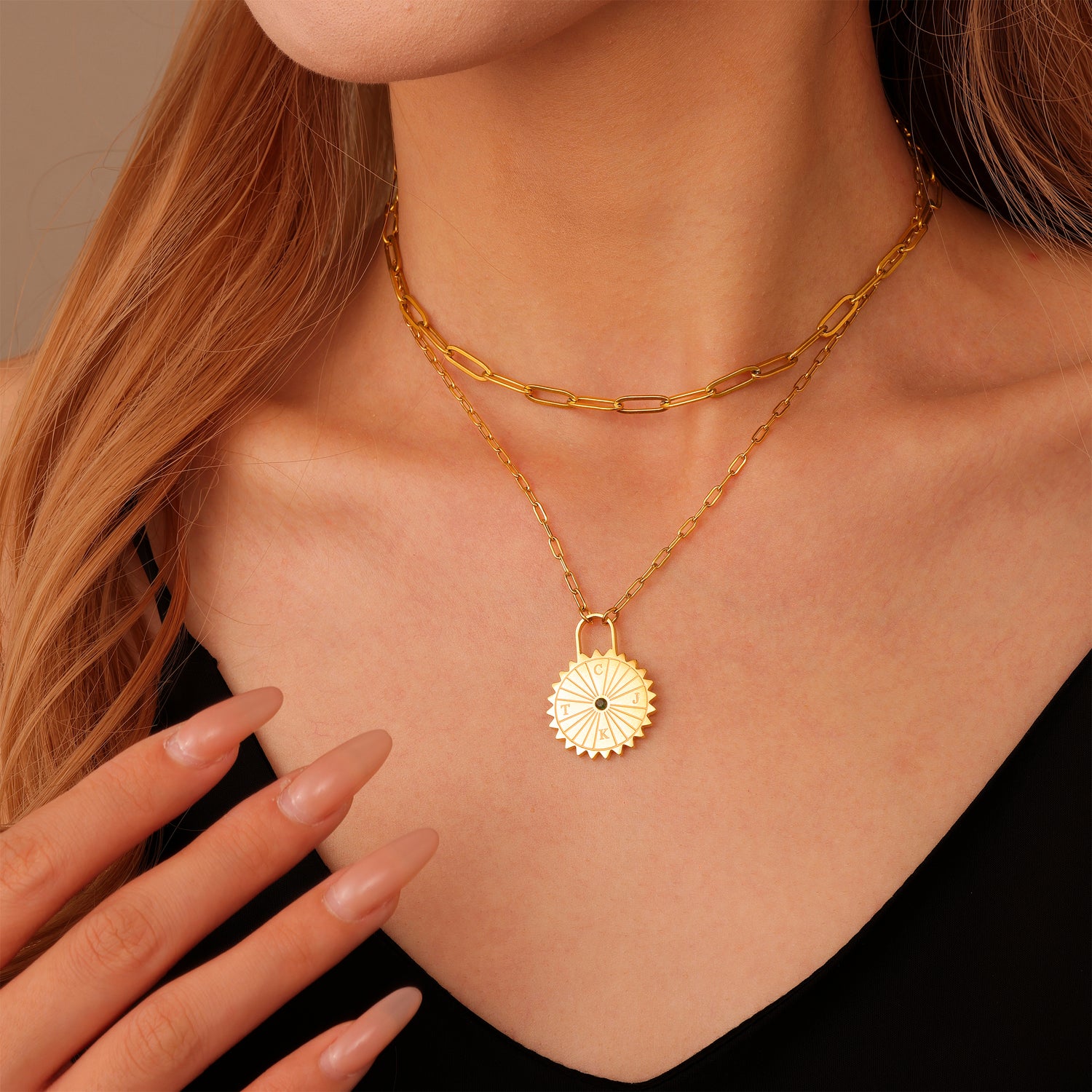 Collier Cadenas Soleil Personnalisé avec Initiales & Pierre