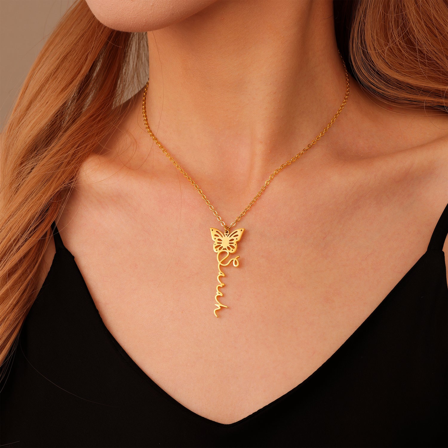 Collier Pendentif Papillon Personnalisé avec Prénom