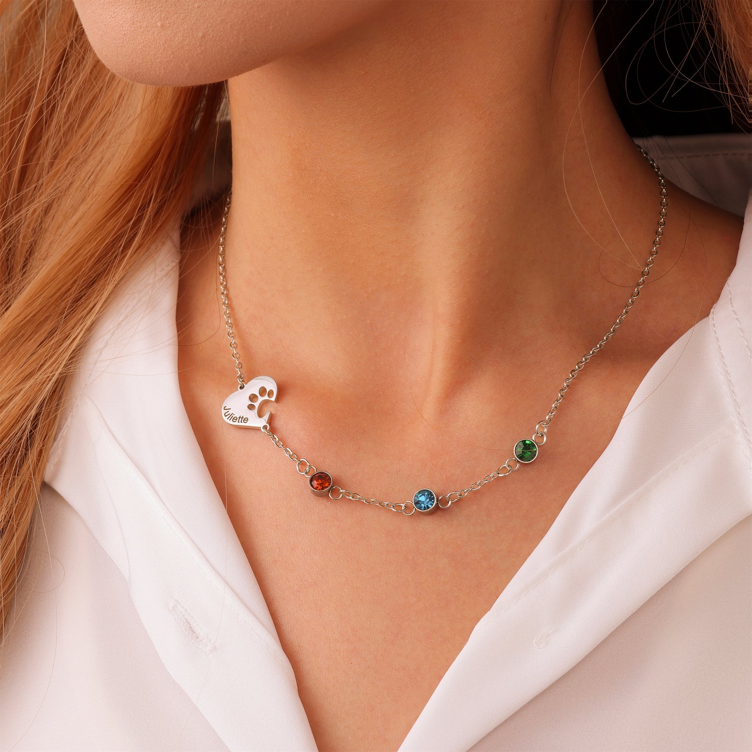 Collier Cœur avec Empreinte Gravée et Pierres de Naissance