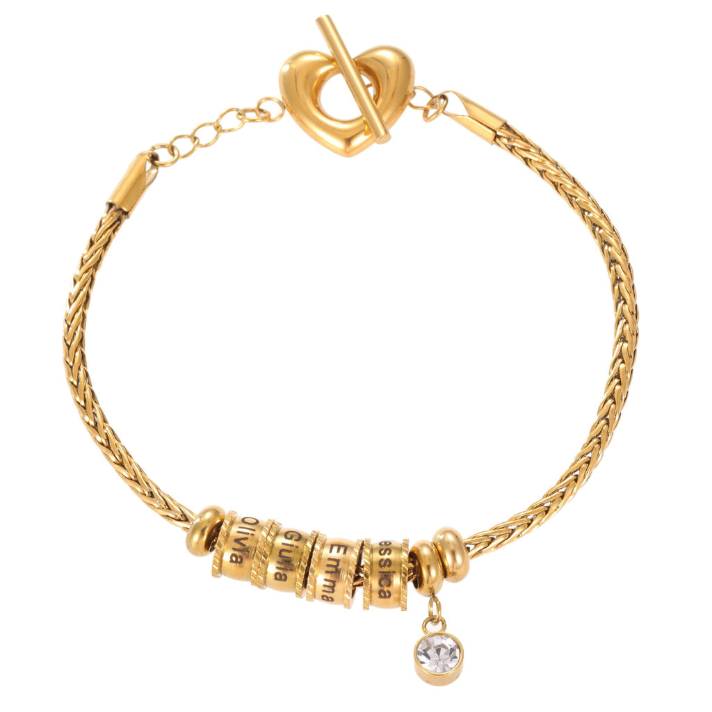 Bracelet Prénoms Charms Personnalisé Cœur & Cristal