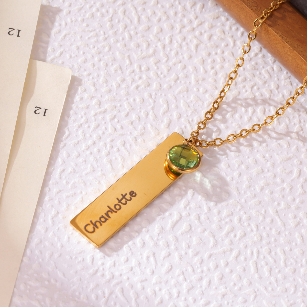Collier Barre Prénom & Pierre de Naissance Enfant