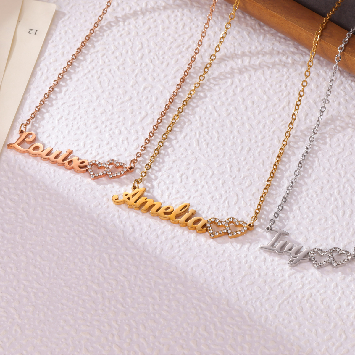 Collier Prénom Enfant Double Cœur