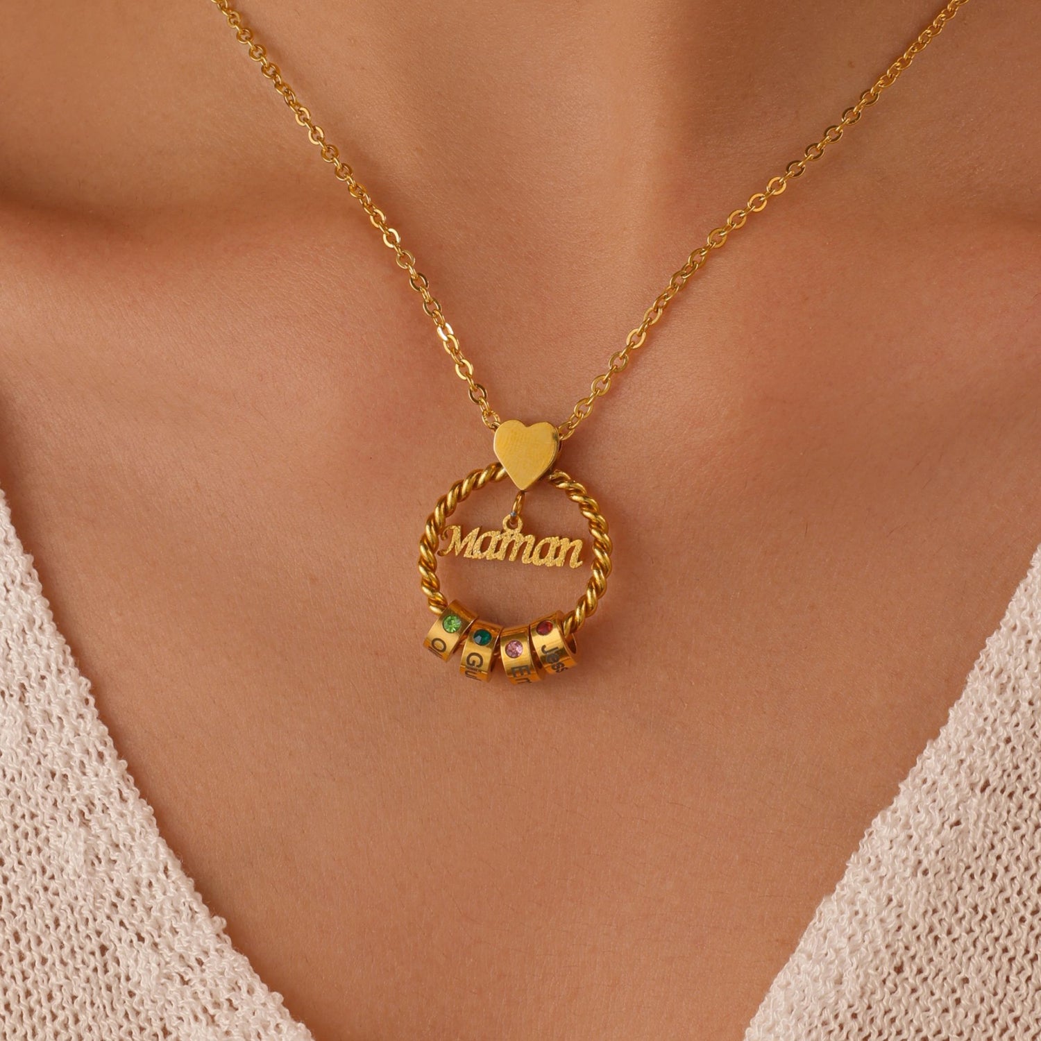 Collier Maman Cercle des Liens Personnalisé Avec Pierres