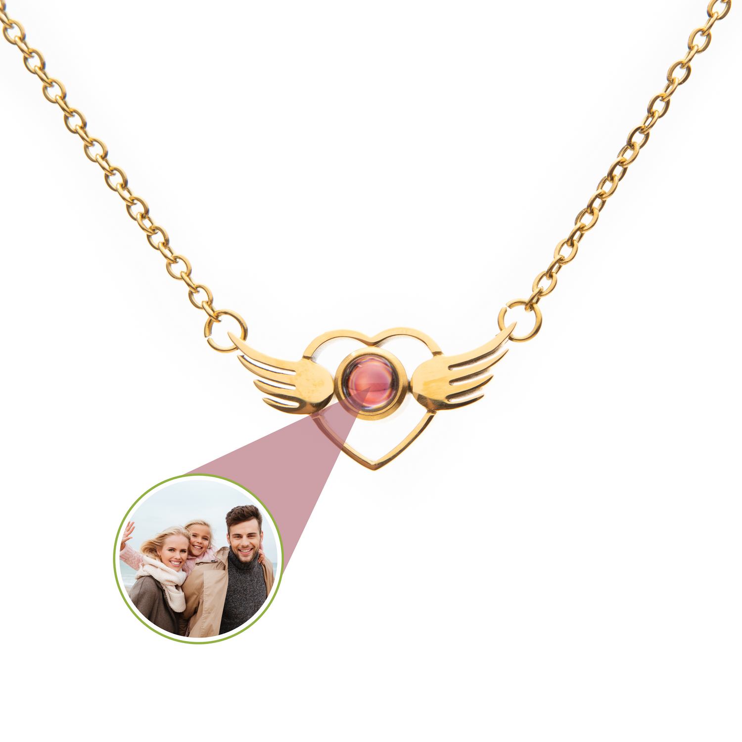 Pendentif Projection Photo Mystère Coeur Ailé
