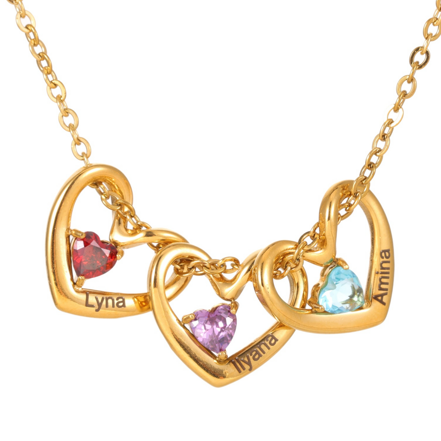 Collier Personnalisé Cœurs et Pierres Entrelacés