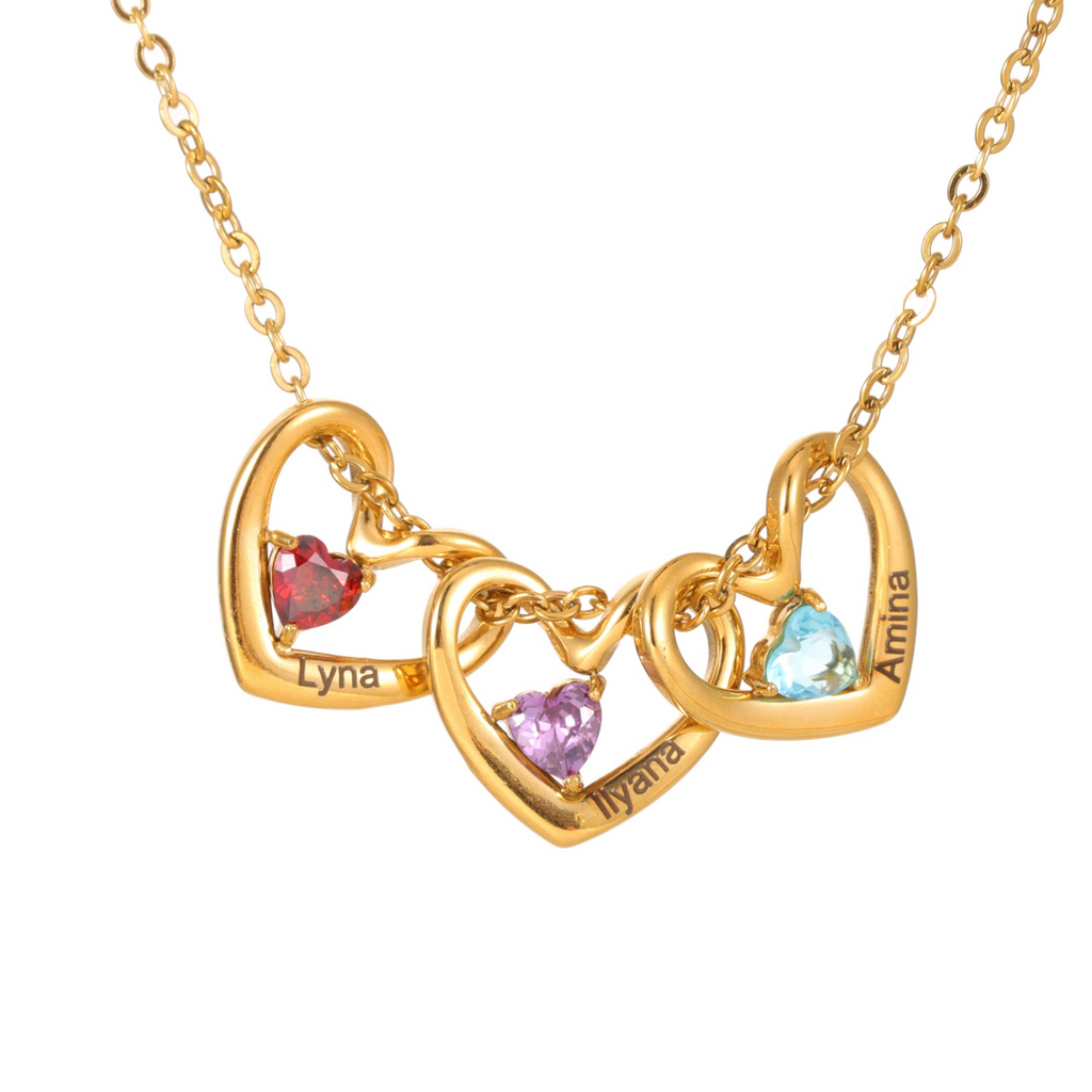 Collier Cœurs Entrelacés Personnalisé avec Pierres et Prénoms