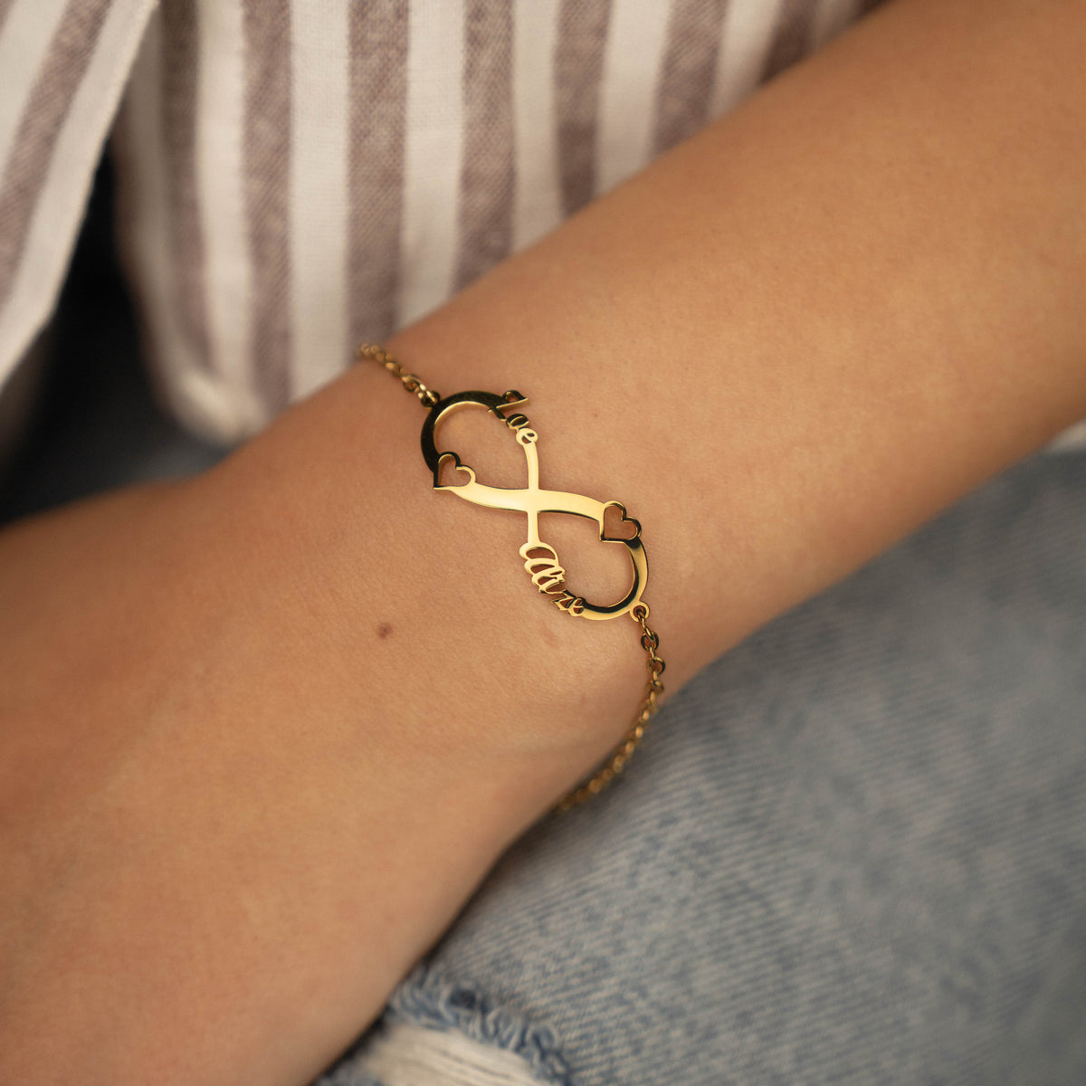 Bracelet Infini 2 Prénoms & Cœurs Personnalisé