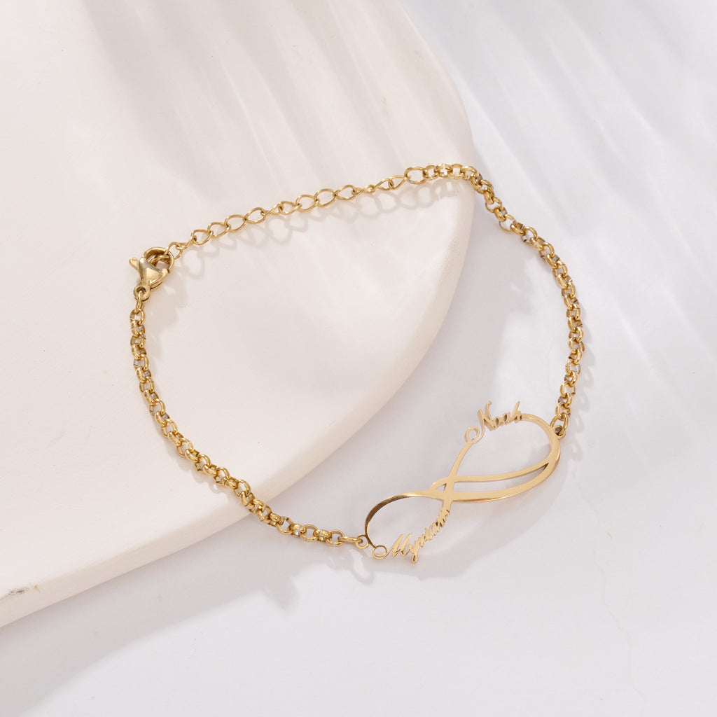 Bracelet Double Infini 2 Prénoms Personnalisé