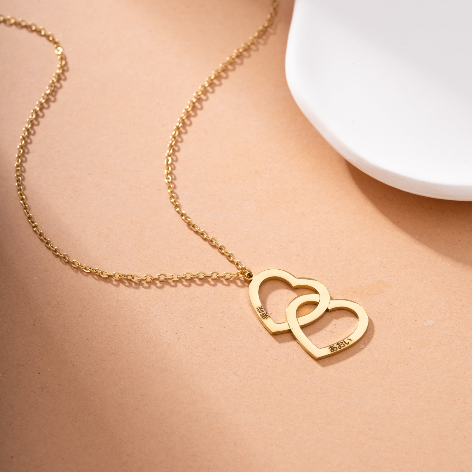 Collier Double Coeur Personnalisé 2 Prénoms Japonais