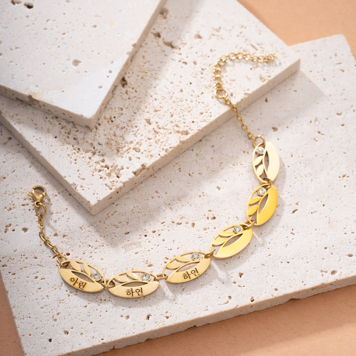 Bracelet Personnalisé à Feuilles Multiples En Coréen